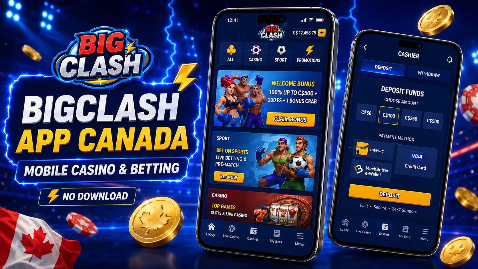 BigClash Canada app lobby on a phone